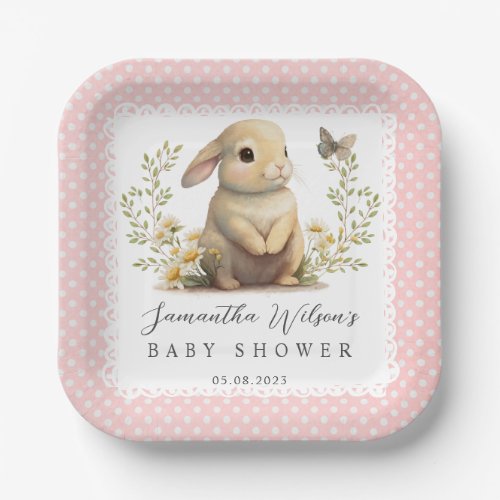 Easter Oh Baby Bunny Spring Girl Baby Shower Paper Plates