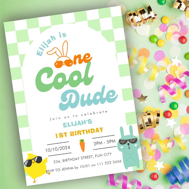 Easter One Cool Dude Boy 1st Birthday Invitation (Easter One Cool Dude Boy 1st First Birthday Invitation)