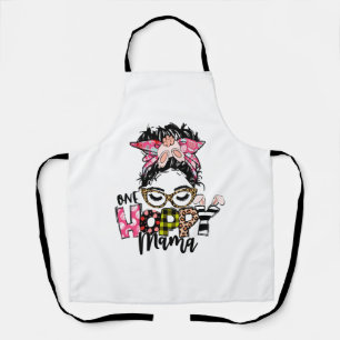 Easter One Hoppy Mama Messy Bun Mom Bunny Leopard Apron