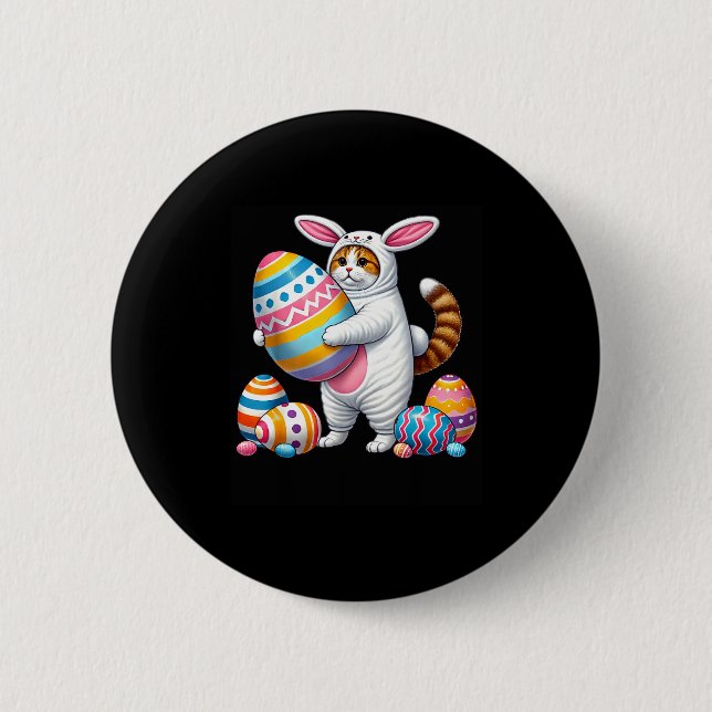 Easter orange cat bunny ears funny costume kidsEas Button (Front)