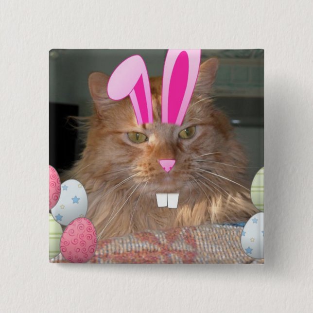 Easter Orange Tabby Kitty Cat Button (Front)