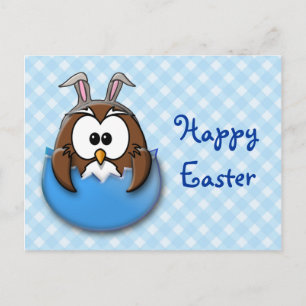 Easter owl - blue holiday postcard