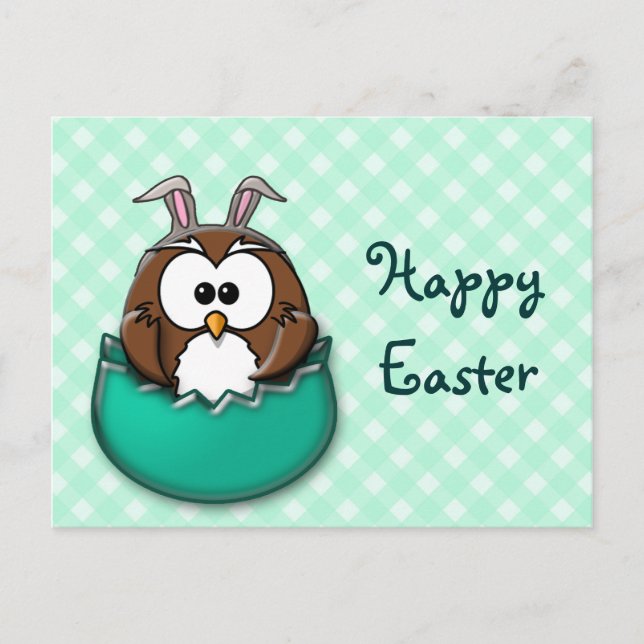 Easter owl gingham - green holiday postcard (Front)