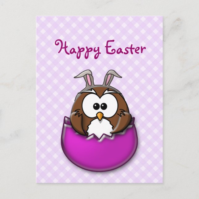 Easter owl - pink holiday postcard (Front)