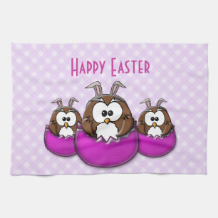 Easter owl - pink towel
