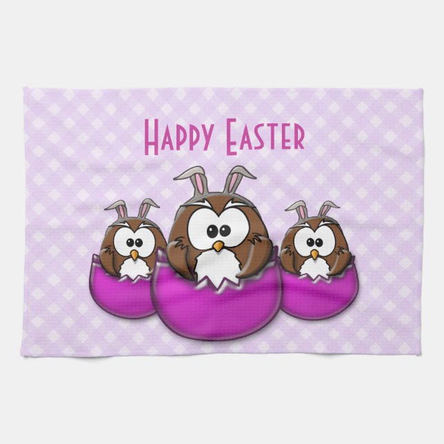 Easter owl - pink towel (Horizontal)