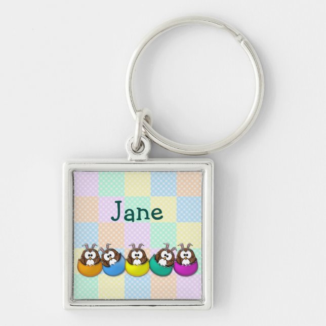 Easter owl - rainbow keychain (Front)