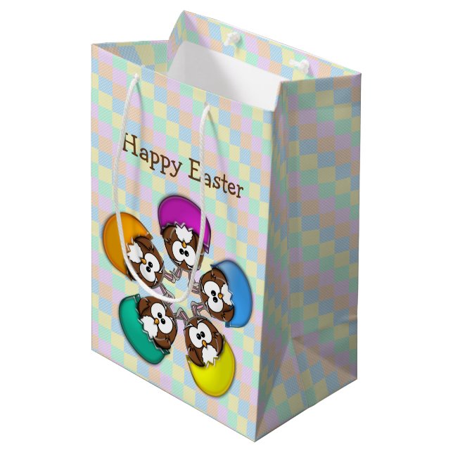 Easter owl - rainbow medium gift bag (Front Angled)