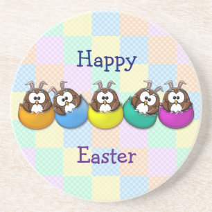 Easter owl - rainbow sandstone coaster