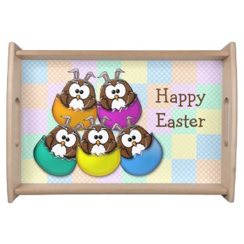 Easter Owl - Rainbow Serving Tray by just_owls at Zazzle