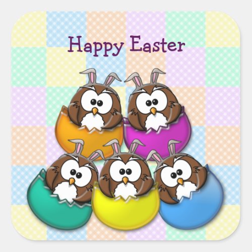 Easter owl _ rainbow square sticker