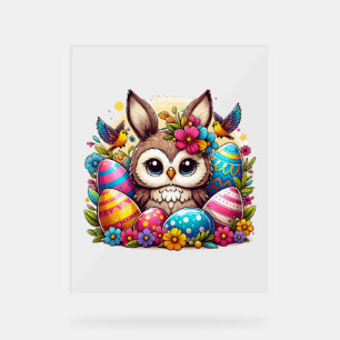 Easter owl with bunny ears acrylic sign