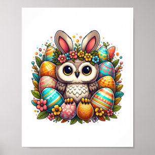 Easter owl with bunny ears poster