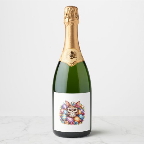 Easter owl with bunny ears  sparkling wine label
