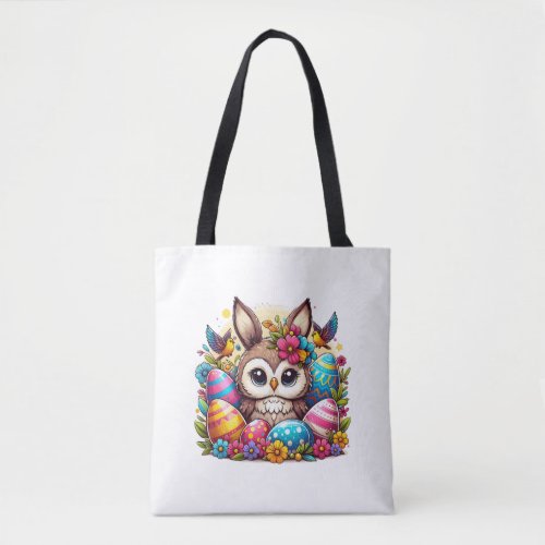 Easter owl with bunny ears tote bag