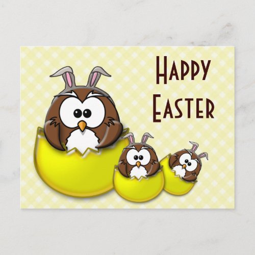 Easter owl _ yellow holiday postcard