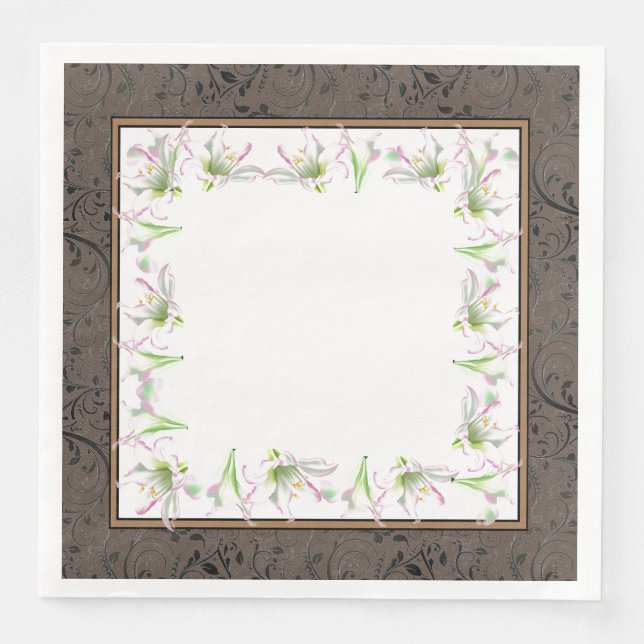 Easter Paper Napkin He Is Risen Easter Lilies (Front)