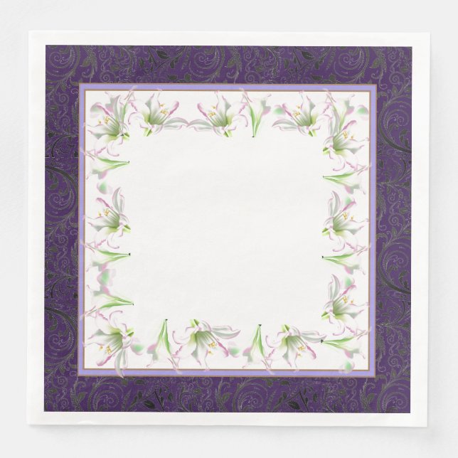 Easter Paper Napkin He Is Risen Easter Lilies (Front)