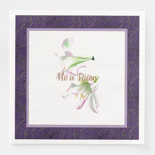 Easter Paper Napkin He Is Risen Easter Lilies
