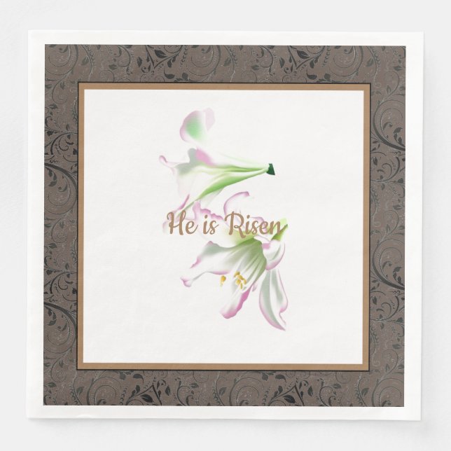 Easter Paper Napkin He Is Risen Easter Lilies (Front)