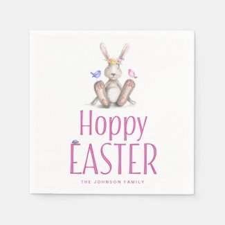 Easter Paper Napkins Bunny And Pink Hoppy Easter