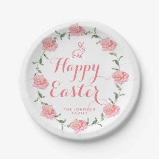 Easter Paper Plates Pink Bunny And Wreath