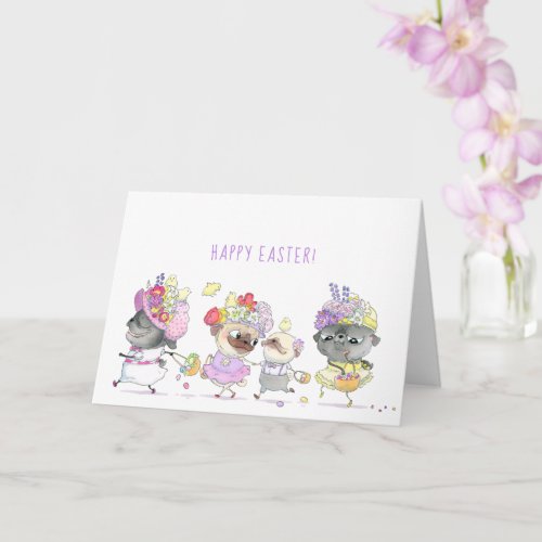 Easter Parade cute pug Easter card
