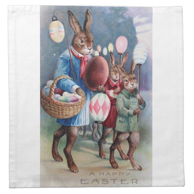 Easter Parade Napkins Antique Dressed Bunnies Egg  (Front)