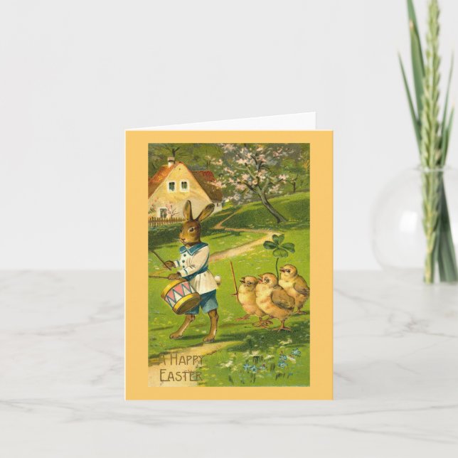 Easter Parade With Rabbit & Chicks Vintage Holiday Card (Front)