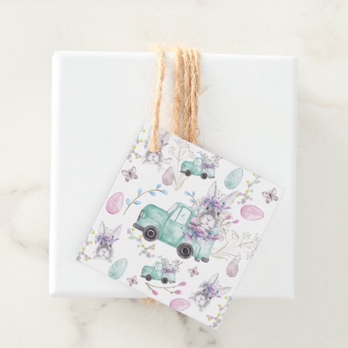 Easter Part Watercolor Truck and Rabbit Favor Tags