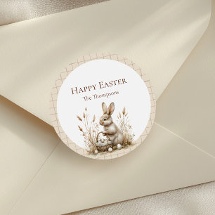 Easter Party Bunny Beige Boho Classic Round Sticker