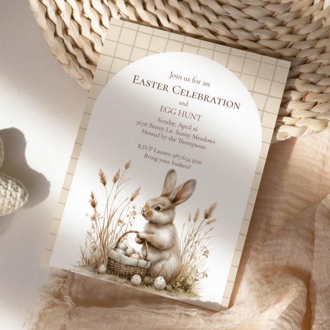 Easter Party Bunny Beige Boho Invitation (Creator Uploaded)