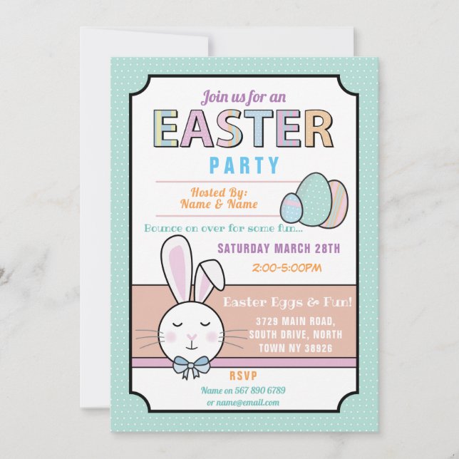 Easter Party Bunny Egg Hunt Invitation Mint (Front)