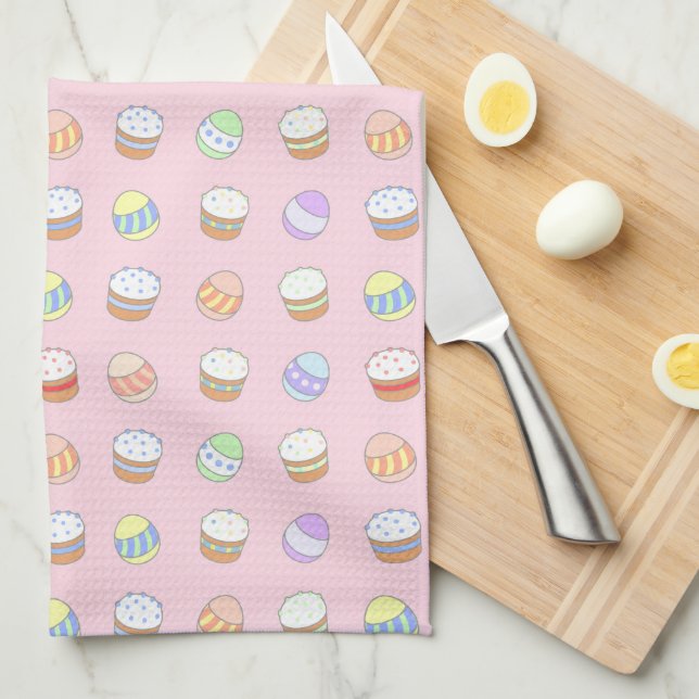 Easter Party Cakes and Eggs Cute Pattern Kitchen Towel (Quarter Fold)