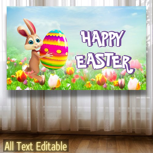 Easter Party Easter Bunny Egg Hunt Spring Flowers Banner