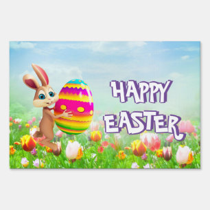 Easter Party Easter Bunny Egg Hunt Spring Flowers Sign