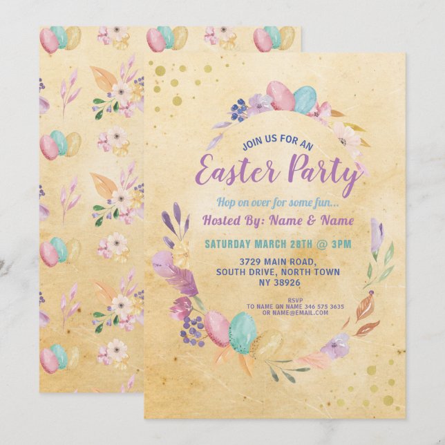 Easter Party EGG Flower Party Pink Vintage Invitation (Front/Back)