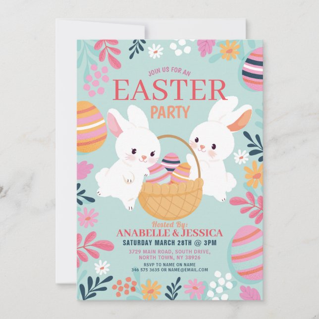 Easter Party Egg Hunt Flower Party Pink Invite (Front)