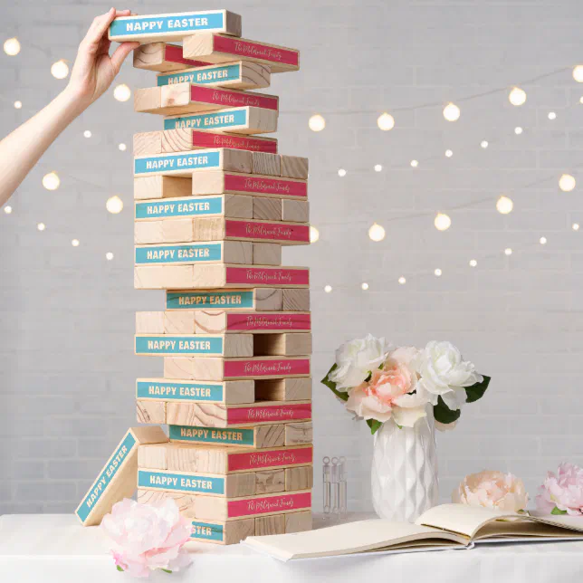 Easter Party Pastel Family Monogram Name Topple Tower
