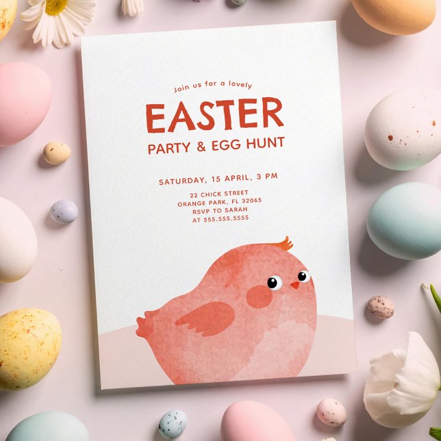 Easter Party with pink chicken Invitation (Creator Uploaded)
