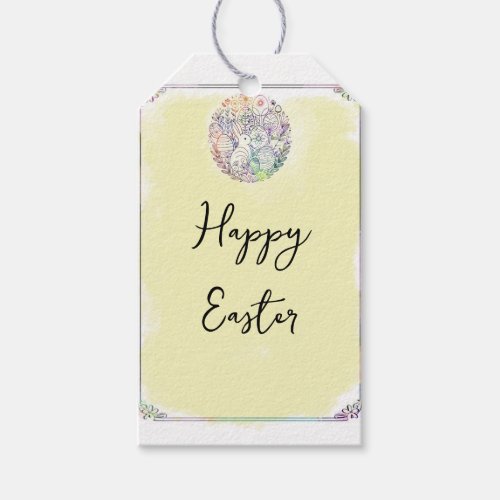Easter Pastel Bunny Rabbit Eggs Yellow Watercolor Gift Tags
