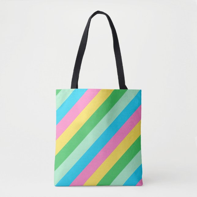 Easter Pastel Colors Pink Blue Stripes Tote Bag (Front)