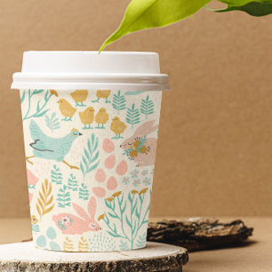 Easter pastel colors symbols seamless pattern paper cups