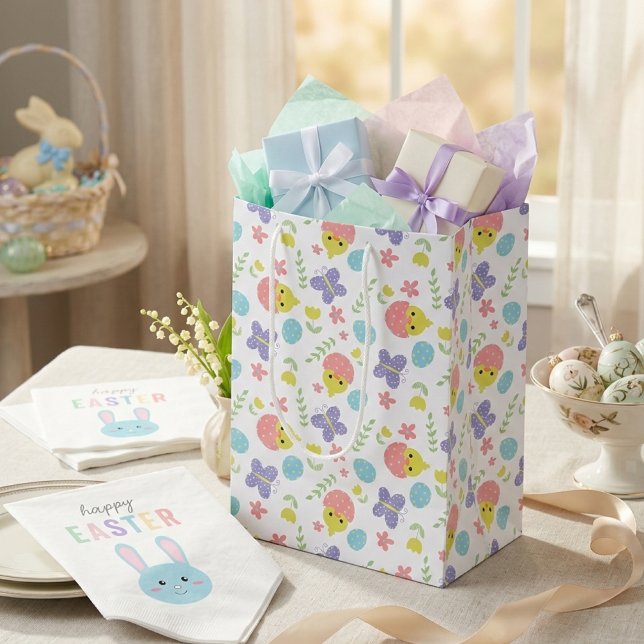 Easter Pastel Cute Chicks Butterfly Spring Medium Gift Bag (Creator Uploaded)