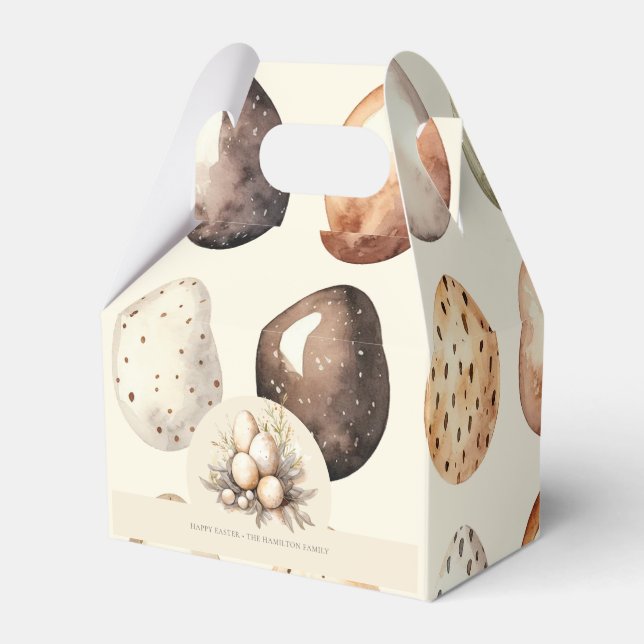 Easter Pastel Easter Eggs Design in Cream & Brown  Favor Boxes (Front Side)
