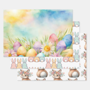 Easter: Pastel eggs flowers, bunnies, cute rabbits Wrapping Paper Sheets
