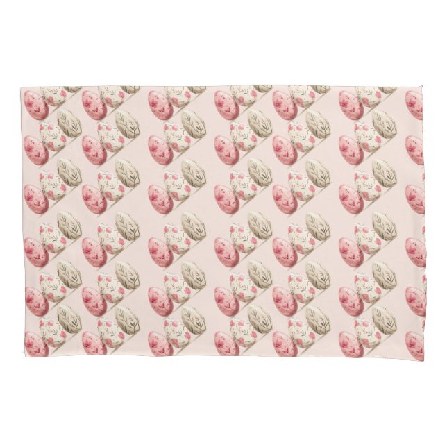 Easter Pastel Pink Beige Eggs Pattern Pillow Case (Front-Left)