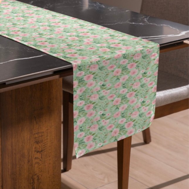 Easter Pastel Pink & Green Florals Short Table Runner (Creator Uploaded)
