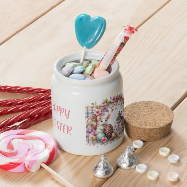 Easter Pastel Plaid And Eggs - Mice Candy Jar (In Situ)