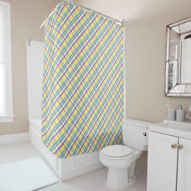 Easter Pastel Plaid Spring Pattern Shower Curtain (In Situ)